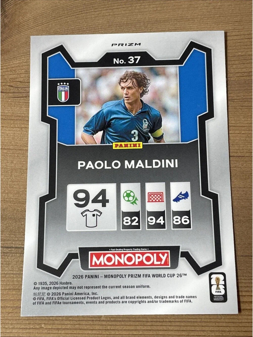 Panini Monopoly Paolo Maldini FIFA World Cup 2026 Prizm Red/Green/Regular #37